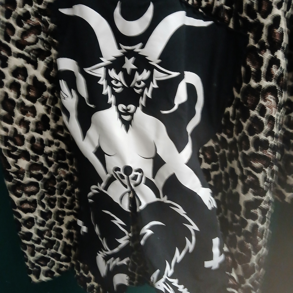 Dollhouse Leopard Print Pea Coat with Black and White Killstar Baphomet Tail.